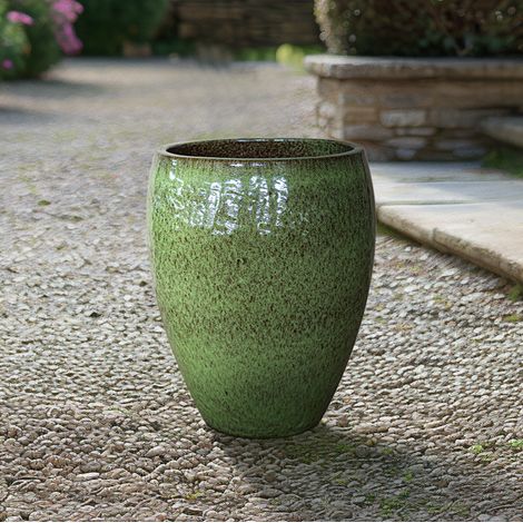 Pot grande taille d'extérieur POSEIDON2 36x43cm vert lac, fait main en terre cuite émaillée, résistant au gel (1/8)
