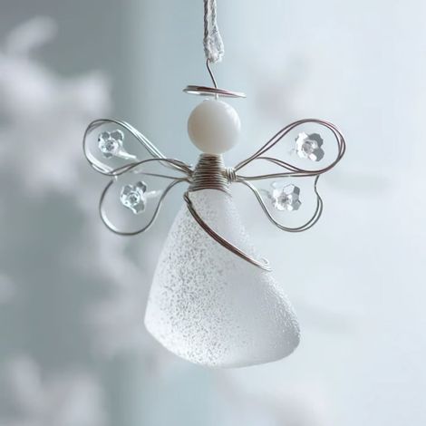 Angel Ornament - Sea Glass - Handmade Coastal Christmas Decoration - For Tree Window Or Shelf Display - 1 Piece (1/5)