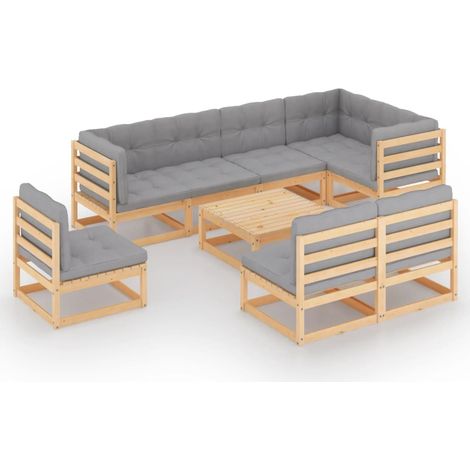 Maison Exclusive - Set Salotto Giardino 9 pz Cuscini Antracite Legno Massello Pino (1/5)
