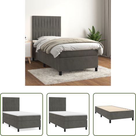 vidaXL Matratzenauflage - Boxspringbett mit Matratze Dunkelgrau 90x200 cm Samt (1/5)