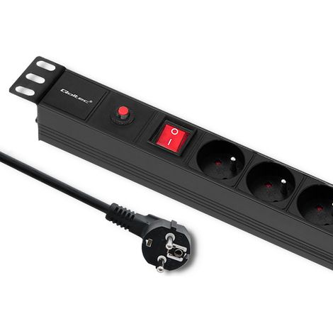 Bloc multiprise Qoltec avec protection contre les surcharges pour rack 19" 1U 16A 6xFRENCH 2m (1/5)