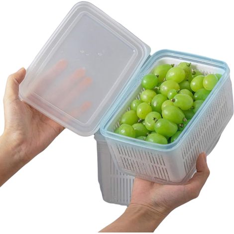 Boîtes de conservation pour fruits et légumes frais au réfrigérateur, bacs de rangement pour légumes avec passoires égouttoirs, organisation pratique pour réfrigérateur (1/5)