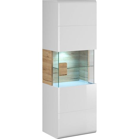 Vitrine murale 1 porte avec LED Jules Blanc et Bois (1/5)