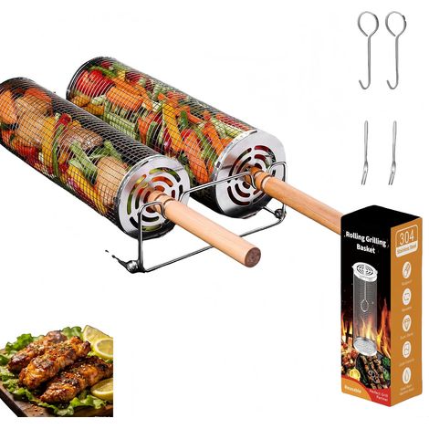 Panier barbecue inox - Grille de cuisson multifonction - Panier à légumes et fruits - Résistant à la chaleur - Pour grillades en extérieur (1/5)