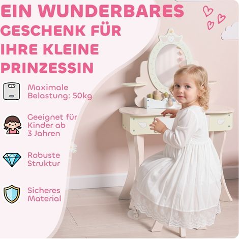 Bureau et coiffeuse 2-en-1 pour enfants en MDF rose avec miroir amovible et 7 accessoires (1/5)