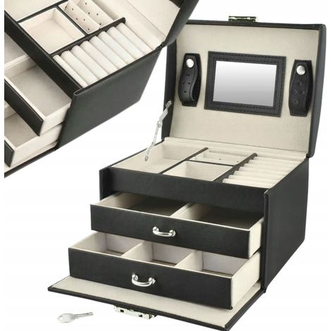 Caja de joyería negra con espejo para regalar a una niña. (1/5)