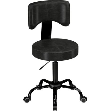 Tabouret à Roulettes, Hauteur Réglable 72-87,5cm, Tabouret de Massage Assise et Dossier Rembourrés, Pivotant 360°, Noir (1/5)