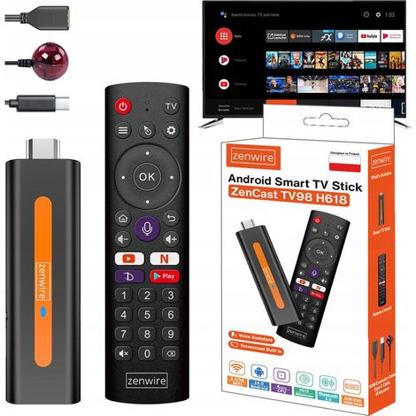 Lettore multimediale Android 14 Smart TV Stick Box WiFi 2/16 Zenwire ZenCast TV98 H618