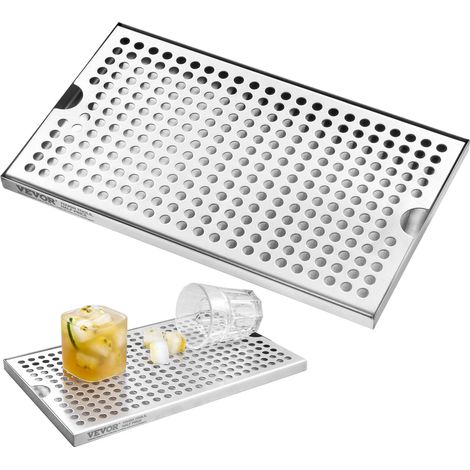 VEVOR Bandeja de Goteo de Cerveza, Bandejas de Goteo de Acero Inoxidable 304 con 4 Almohadillas de Goma Antideslizantes y Cubierta Desmontable Resistente al Calor/Frío para Bar, Restaurante, Hogar