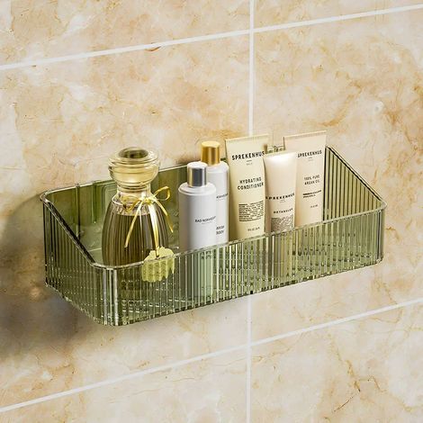 (Vert) Étagère de rangement murale d'angle pour salle de bain en acrylique, en plastique non poreux, antidérapante et imperméable. Idéale pour ranger vos produits cosmétiques. (1/5)