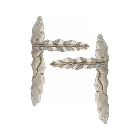 Ouvre&Déco – 2 poignées de porte FEUILLE sans trou, aluminium vieil argent entraxe 195 mm