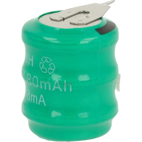 vhbw Knopfzellen Akku Typ V80H (NiMH, 80mAh, 3.6V) - Säule mit 3 Zellen, 2 Pins Printanschluss, wiederaufladbar