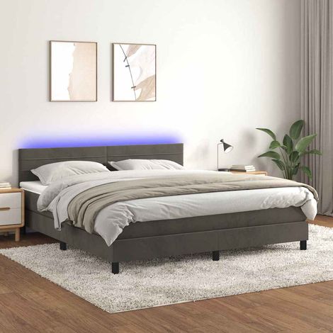 Cama box spring colchón y LED terciopelo gris oscuro 160x200 cm (1/5)