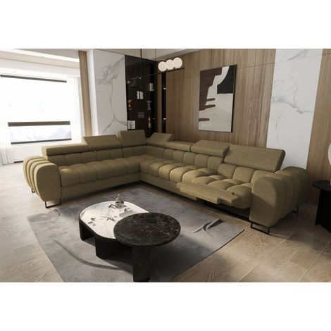 Ecksofa Schlafsofa BASTIEN RELAX in Stoff Aragon Olivgrün Ottomane Links (1/4)