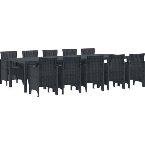 Garten Essgruppe 11 pcs Anthrazit Kunststoff-Rattan (1/5)