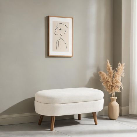 Banc de rangement 110 cm en chenille beige avec couvercle ventilé (1/5)