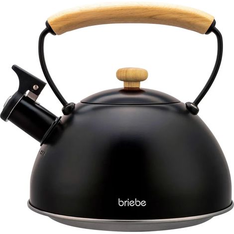 Bouilloire à induction Briebe en bois, avec sifflet, 2,3 L, acier inoxydable, poignée en bois, noire (1/5)
