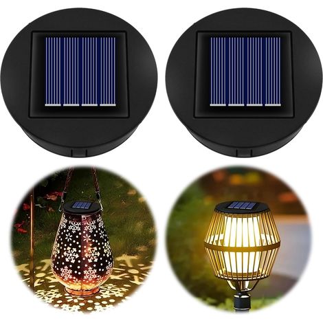 Lot de 2 lampes solaires de 8 cm pour lanternes extérieures, 1,2 V 600 mAh, IP44 avec lumière LED chaude, unité de rechange pour lanterne de jardin (1/5)