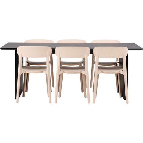 Vail Essgruppe Esstisch schwarz 6 Stühle Kunststoff beige. (1/4)