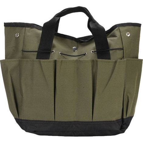Sac à outils de jardin en tissu Oxford, portable, organisateur d'outils de jardinage avec plusieurs poches et poignée pour le camping en plein air, vert olive. (1/5)