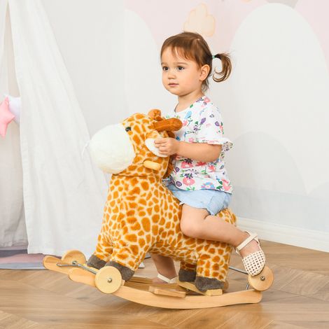 Girafe à bascule avec effets sonores, roues, poignées, peluche à bascule pour bébé, siège balançoire pour enfants de 3 à 6 mois