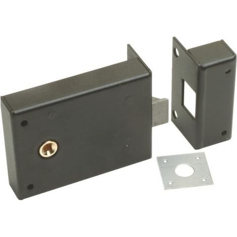 JPM – Serrure multipoint en applique horizontale – Fouillot 6 mm en bronze – Coffre acier époxy noir – Saillie pêne 16 mm – Hauteur coffre 83 mm (1/2)