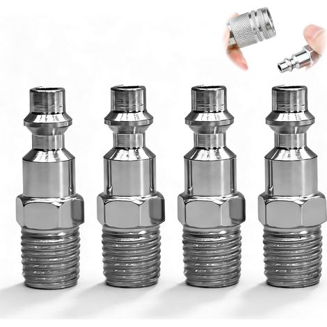 Shine Home 4 Pièces Raccord Rapide Air Comprimé, Raccord Rapide 1/4 Mâle Américai, Filetage Mâle Embout De Tuyau Pneumatique Pour Air Comprimé, Compatible Compresseur Et Tuyaux Industriels