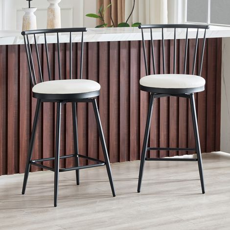 Tabouret de bar en métal style Windsor avec siège rembourré, blanc, lot de 2 (1/5)
