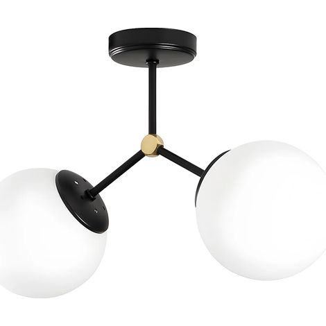 Lampadario 2 sfere L. 44 x H. 28 cm in Metallo Nero e Bianco - DAMAR (1/5)