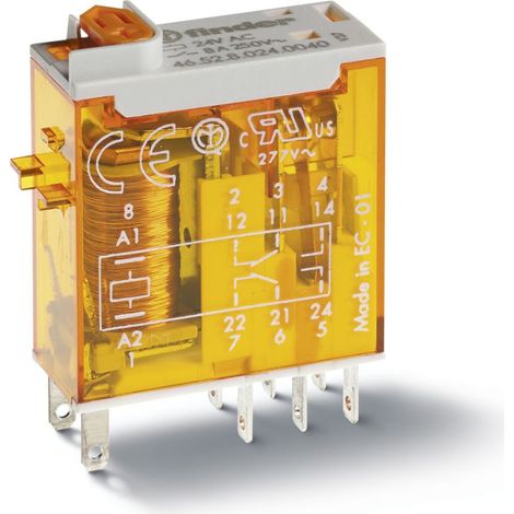 relais - 2 contacts - 8a - 48 volts dc - indicateur mécanique - finder 465290480040
