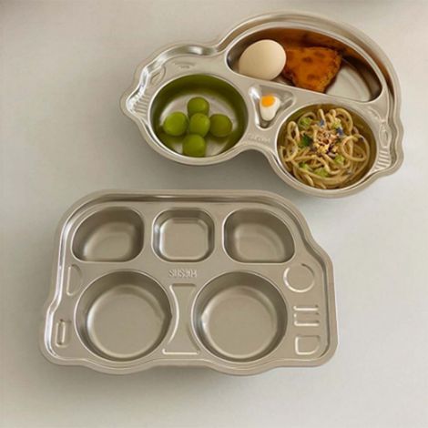 Plateau compartimenté en acier inoxydable de qualité alimentaire, motif coccinelle, résistant aux chocs, idéal pour les enfants d'âge préscolaire. (1/5)