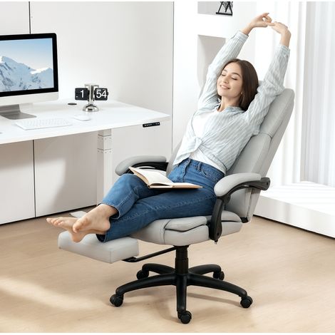 Sedia da ufficio ergonomica massaggiante reclinabile con poggiapiedi, similpelle grigio chiaro (1/5)