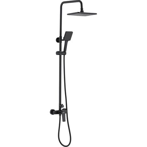 Auralum Conjunto de ducha Monomando Cuadrado, Columna de ducha con Rociadores de ducha y Ducha de Mano, Altura ajustable tras la instalación de 90 a 124 cm, Negro