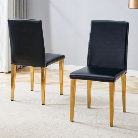 Lot 2 chaises minimalistes – Luxe noir/or – PU noir/pieds dorés – Salon/Salle à manger moderne (1/5)