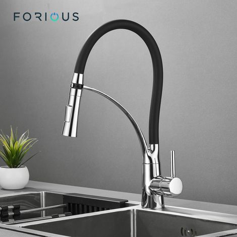 Mitigeur de cuisine rotatif 360° en laiton chromé – Douchette extractible 2 fonctions – Hauteur sous bec 170mm – Économie d'eau jusqu'à 30% (1/5)