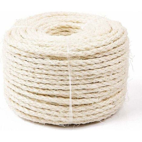 Corde de Sisal Naturel 8mm Remplacement Cordage Ancien Accessoire Idéal pour remplacer Poteaux de l'arbre à Chat, Balles Jouets en Sisal Inclus (25m, Blanc)