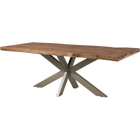 FREEFORM 5 Table de salle à manger en sheesham - décapé / gris - pieds en X argent mat 180x90