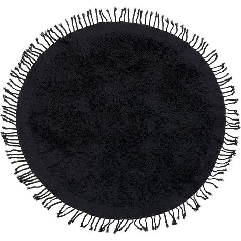 Tappeto rotondo in cotone con frange ⌀ 140 cm nero Bitlis