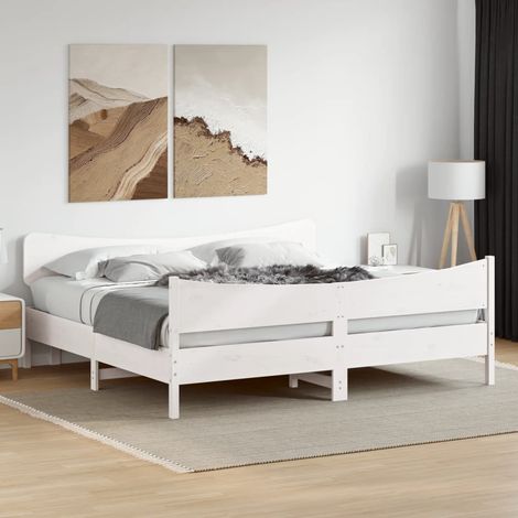 Cadre de lit sans matelas blanc 200x200 cm bois massif de pin (1/5)