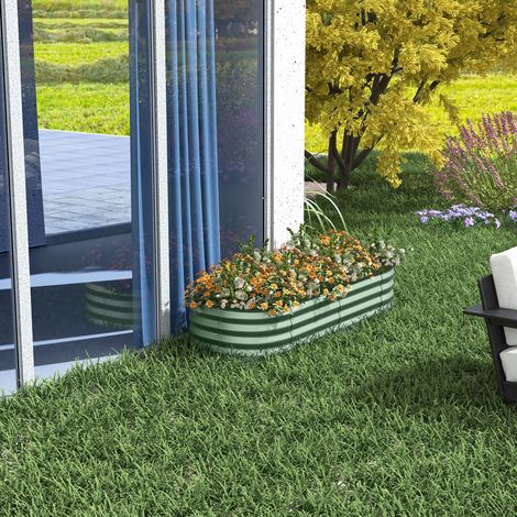 Huerto modular elevado para verduras de 150x62x30 cm en acero galvanizado con fondo abierto, color verde.
