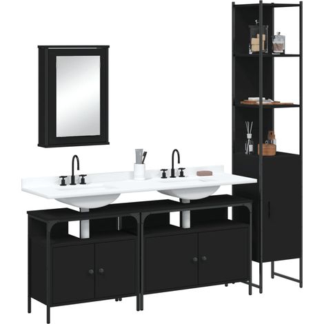 4 Piece Bathroom Furniture Set Black Engineered Wood vidaXL (1/5)