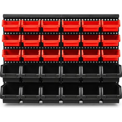 Wall-Mounted 30-Compartment Storage Box for Screws Red Black (1/5)
