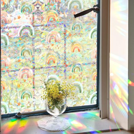 Film de confidentialité en verre arc-en-ciel étoilé 100x43cm - Prisme autocollant statique 3D anti-UV, bloque le soleil, film teinté pour fenêtre (1/5)