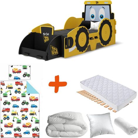 Pack complet Lit JCB à clipser modèle tractopelle Jaune - couchage 70x140 cm