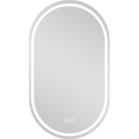 Miroir de salle de bain LED ovale mural sans cadre 60 x 90 cm, anti-buée, 3 couleurs et intensité réglable, verre sécurisé pour salle de bain moderne, argenté - CHICFURN (1/5)