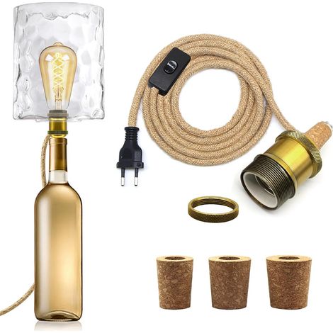 Kit Lampe Bouteille - 1 Ensemble - Métal et Chanvre - Douille E27 Ajustable - Décoration Intérieure DIY - Câble 240cm Bronze (1/5)
