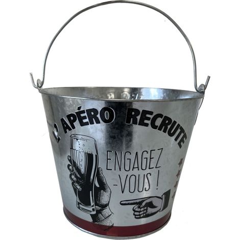 Seau à bière L'apéro recrute en métal aspect zinc (1/2)