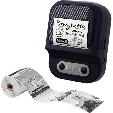 Imprimante d'étiquettes portable sans fil Mini, thermique et adhésive, idéale pour les entrepôts (noir). (1/5)