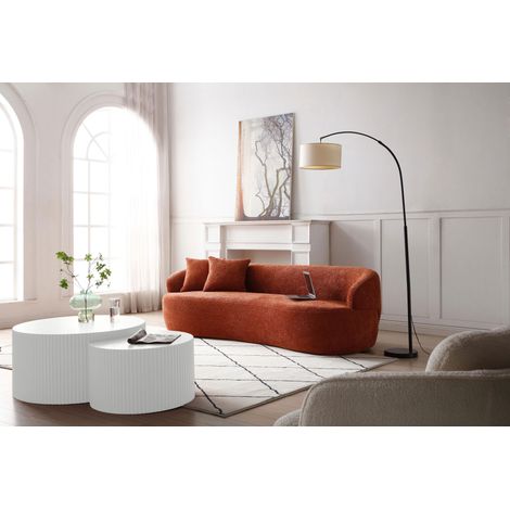 Lot de 2 tables basses gigognes en MDF blanc, Ø60 et Ø40 cm, bords ondulés, surface résistante AC4, préassemblées, design modulable FLORAGRACE (1/5)