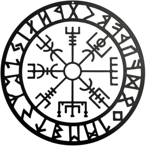 Wikinger-Kompass-Wandkunst, nordische Kompass-Skulpturen, schwarzer hohler Eisen-Metall-Wandbehang für Schlafzimmer, modernes Schlafzimmer, Metall-Wanddekoration (28 cm)